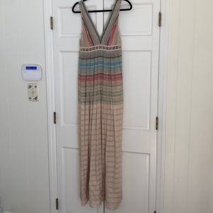 Multi-Colored V Neck/Back Maxi Dress, Size 2